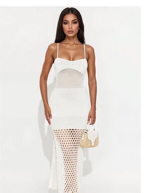 Fashion Nova White Crochet Maxi Dress